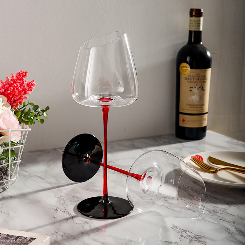 LANGNA冷切口凹底红挺黑底斜口杯