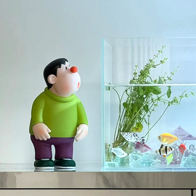 鱼缸水族箱装饰歪头胖虎创意卡通小摆件客厅呆萌动漫桌面趣味公仔