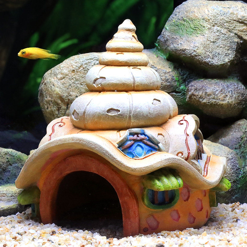 鱼缸造景海底装饰房子树脂小摆件鱼虾躲避屋套餐海螺贝壳假山水草