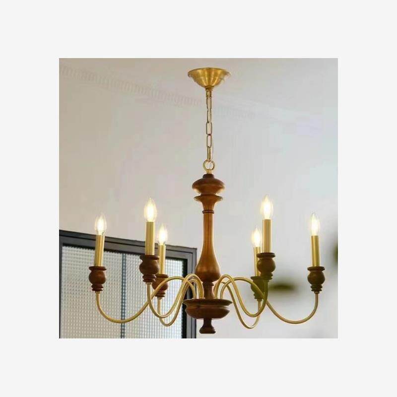法式中古客厅吊灯美式全铜餐厅卧室实木吊灯复古大厅民宿蜡烛灯具