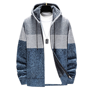 秋冬保暖男士夹克男装韩版拉链连帽男式针织开衫加绒加厚上衣外套