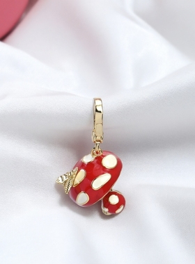 小众轻奢kate storiesxy欧美风镀金釉彩红色滴油蘑菇蜜蜂吊坠挂件
