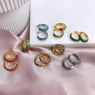 小众ks多巴胺法式时尚气质轻奢高级优雅彩色满镶质感耳环耳圈耳饰