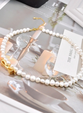 巴洛克蝴蝶结百搭款短项链珍珠