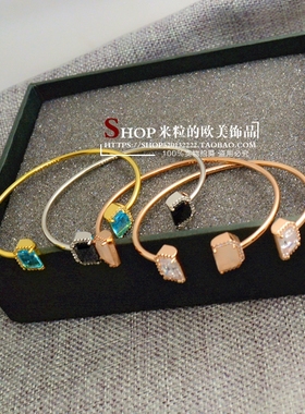 曼哈顿欧美风水晶镶嵌开口手环