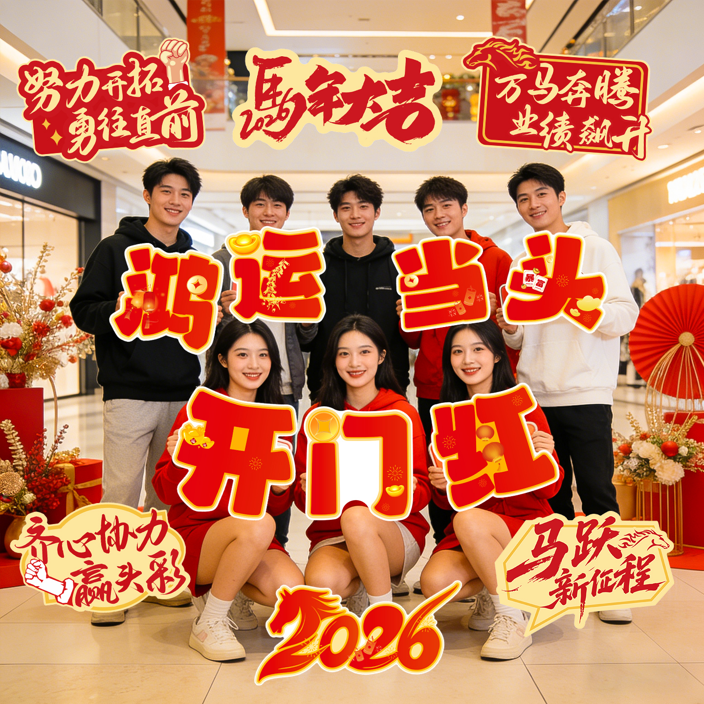 2026元旦跨年迎新开门红手举牌新年公司年会团建拍照道具氛围KT板