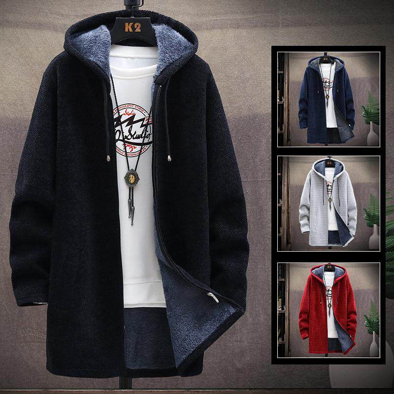 青少年时尚百搭冬季保暖外套衣服男毛衣针织衫开衫男连帽加绒加厚
