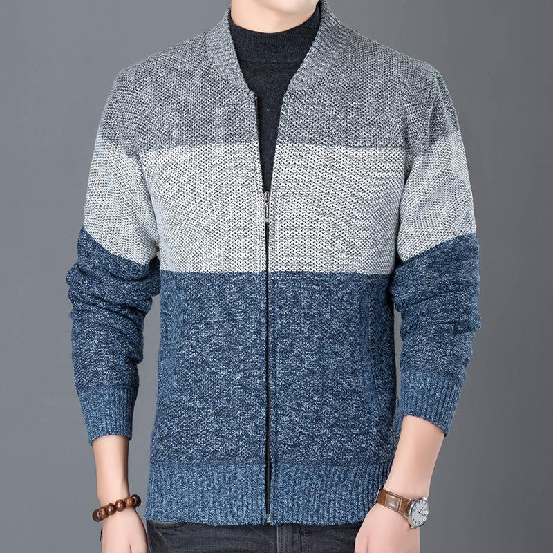 男拉链加絨加厚针织衫毛衣大衣外套连帽男装大码青年开衫立领百搭