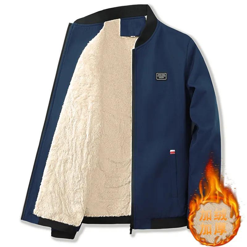 男士棉衣外套中年秋冬季加绒加厚青年夹克休闲棒球服加绒加厚款