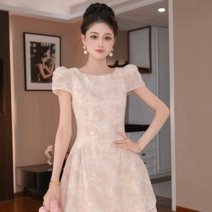 连衣裙女夏季 千金风泡泡袖 特别漂亮掐腰显瘦甜美连衣裙 法式 22059