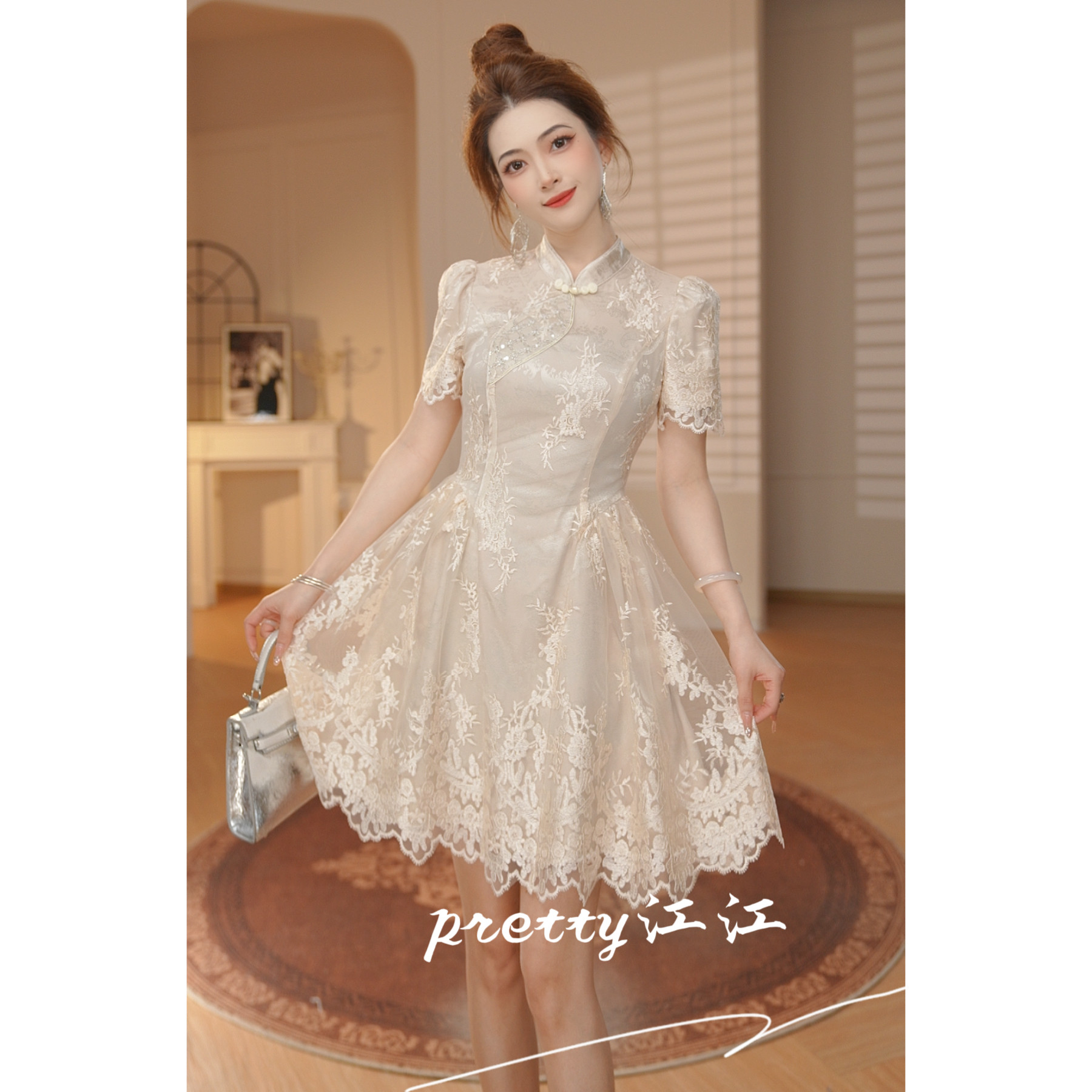 Pretty小众设计师品牌江江定制 时尚名媛赫本风连衣裙45432/45530