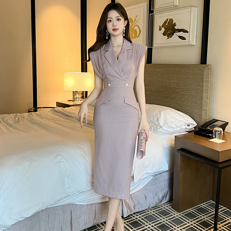 气质无袖西装连衣裙女高级感穿搭小个子正式场合高冷御姐风包臀裙
