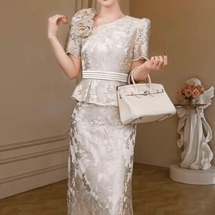 显瘦高级感拼接假两件法式 精致风荷叶边连衣裙修身 长裙 夏季 45527