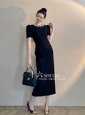 【十六原创】赫本风高级收腰小黑裙名媛气质女神红色连衣裙9771