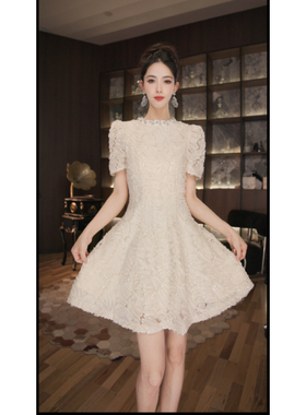 七爷定制 国内设计师品牌 显瘦气质重工连衣裙21681