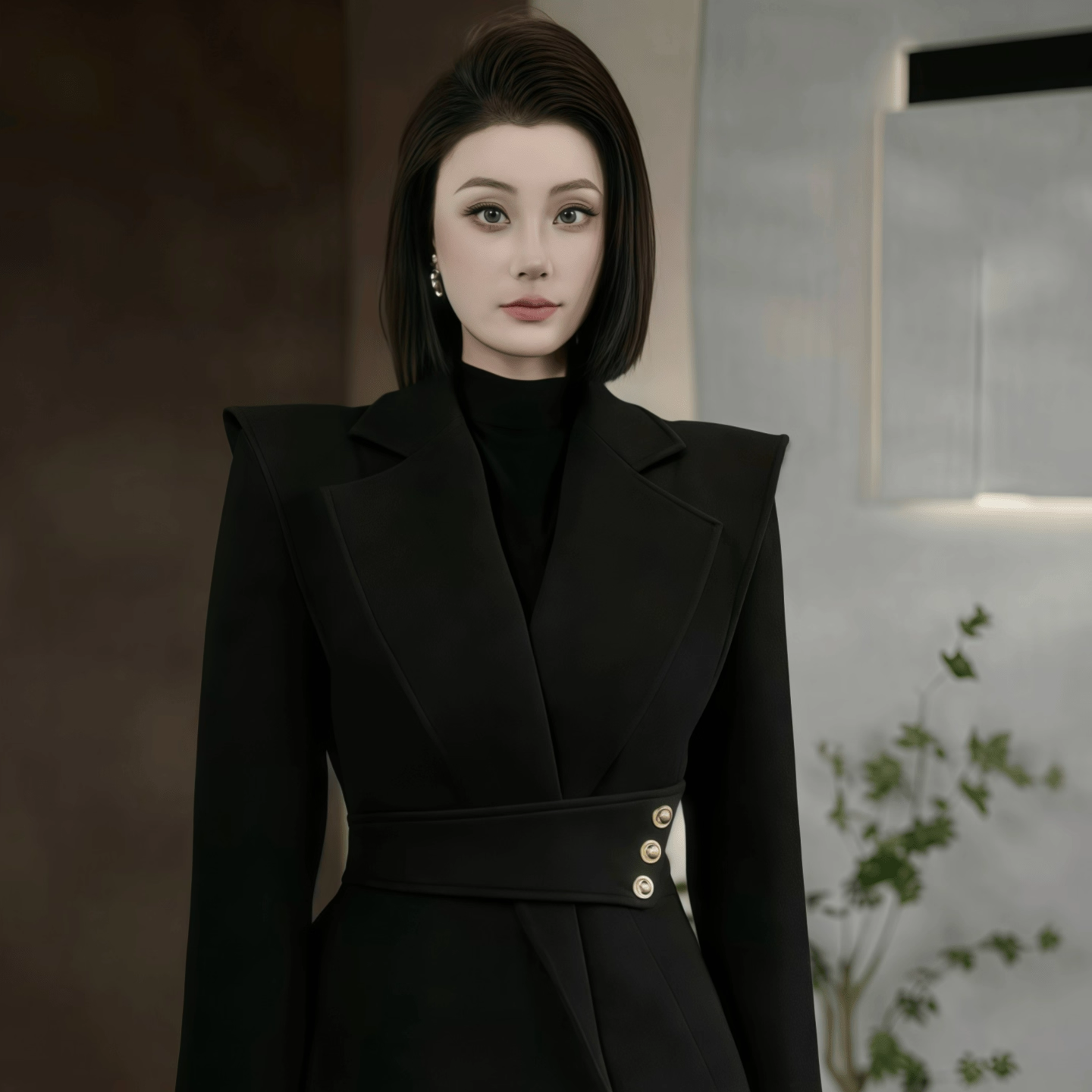 35488 职业装气质女神翻领外套上衣高级感收腰不规则垫肩长袖西装