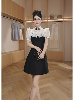 【设计师定制】新中式轻奢时尚收腰拼接修身显瘦连衣裙气质15441