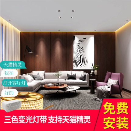 LED三色变光灯带家用客厅吊顶暗槽超亮户外防水三线双排220V灯条