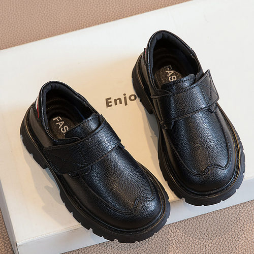 男童真皮软底加绒英伦演出小黑鞋