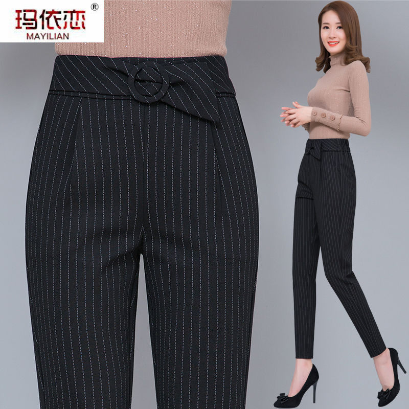 2020新款夏季哈伦裤女裤宽松直筒黑色薄九分休闲职业工装西装裤子