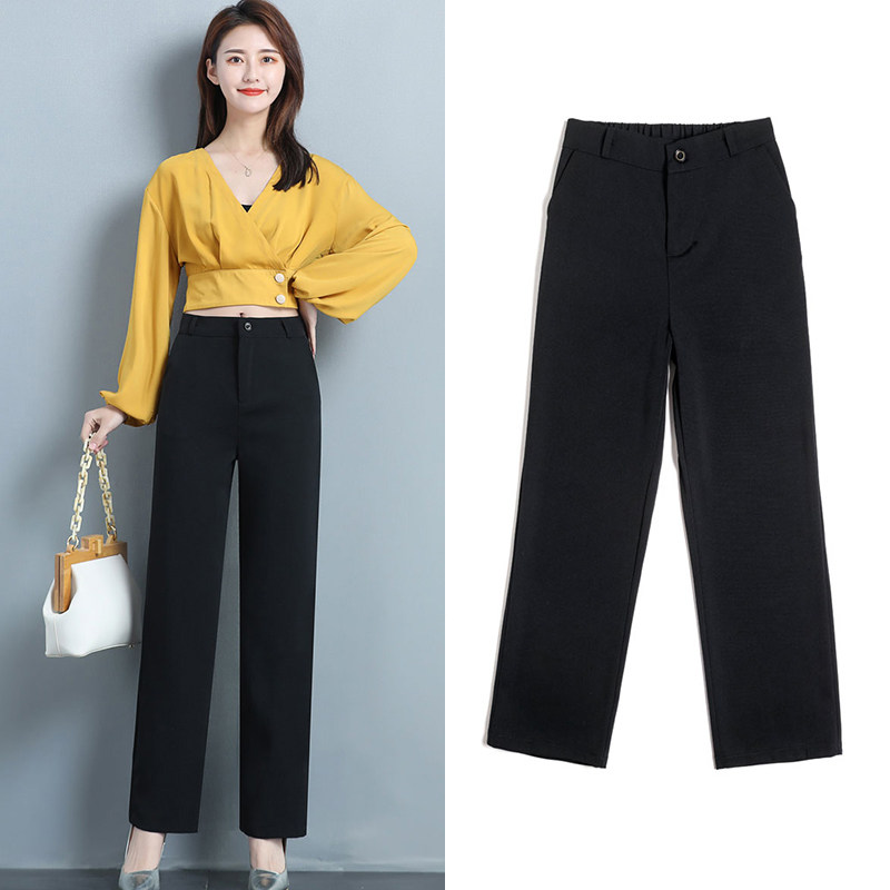2020夏季薄款韩版高腰显瘦百搭黑色阔腿裤女垂感直筒西装拖地裤