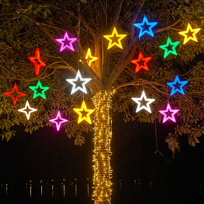 五角星升级款彩灯闪灯串灯满天星灯户外防水景观亮化灯挂树装饰灯