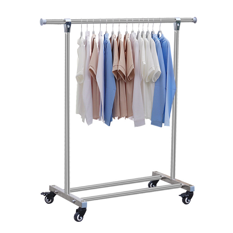 移动晾衣架304不锈钢晾衣杆阳台室内伸缩单杆式落地挂衣架晒衣架