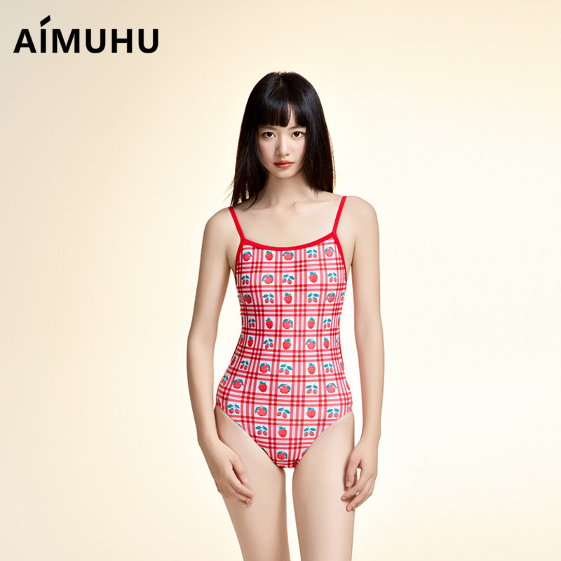 2025新款可爱红格莓果竞速连体泳衣女高级感复古温泉运动高级感,运动/瑜伽/健身/球迷用品,连体泳衣,淘宝优惠券,粉丝福利购,淘宝优惠卷