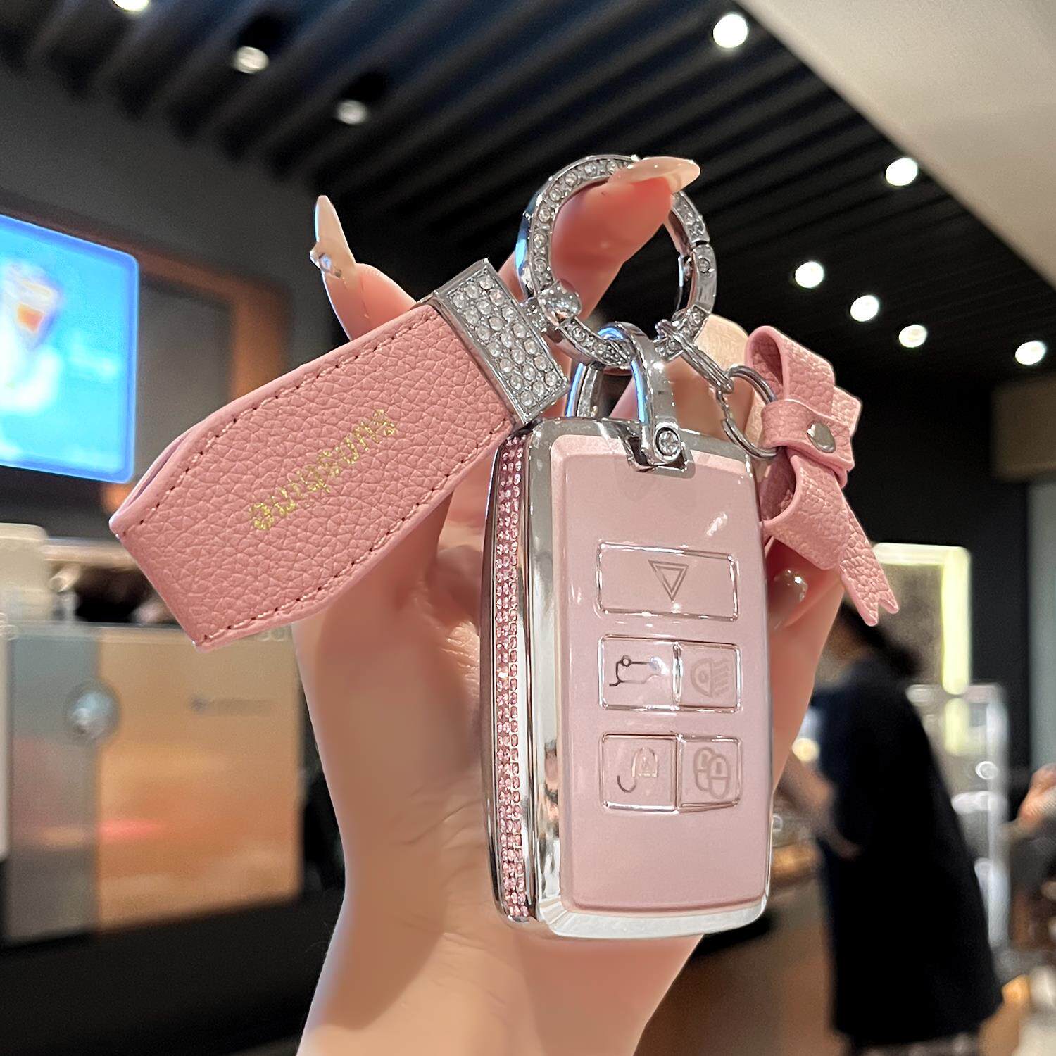 汽车钥匙保护套 揽胜极光卫士星脉专用钥匙包 白钻粉钻设计