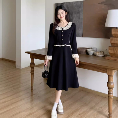 大码秋季2025新款女小香风裙子正式场合高级感千金风假两件连衣裙