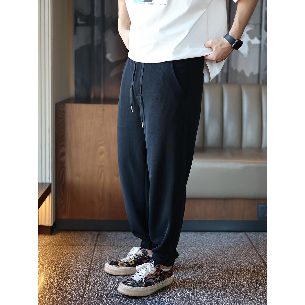 运动裤裤束休闲脚9分裤净版针织弹力男生春夏宽松薄款小脚裤纯色