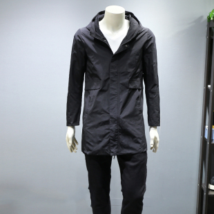 DS东隅桑榆春秋中长款外套男休闲外衣风衣连帽黑色抗皱大衣潮流