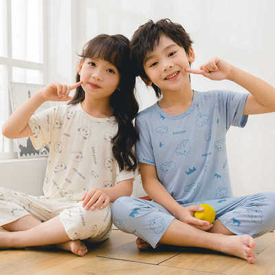 夏季儿童睡衣莫代尔男童短袖长裤女童夏款薄款宝宝家居服套装纯棉
