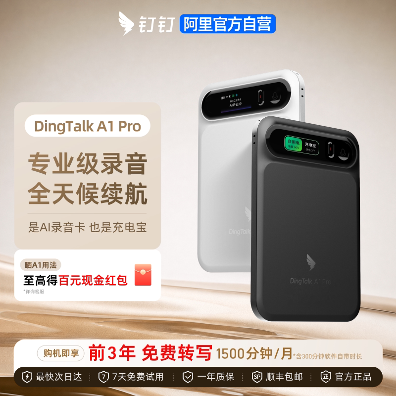阿里钉钉A1Pro录音笔AI卡片豆
