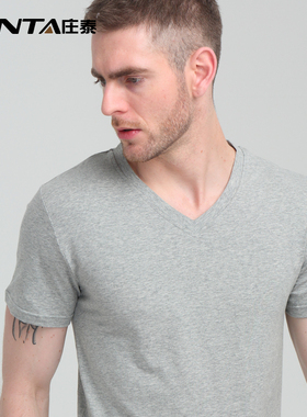 KONTA/庄泰男士纯色短袖T恤 V领t恤男短袖夏季打底衫 韩版潮5502