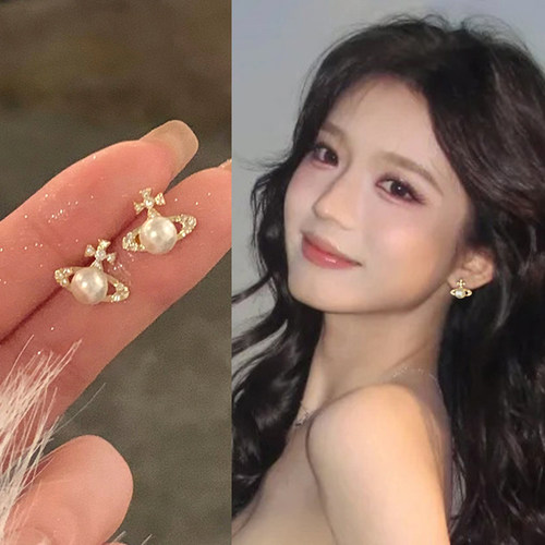 轻奢土星蚊香盘耳夹女士珍珠款