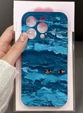 蓝色海浪适用iPhone15菲林壳13promax苹果12华为p50/mate60小米14磨砂oppo荣耀全包nova11手机壳vivox90小众