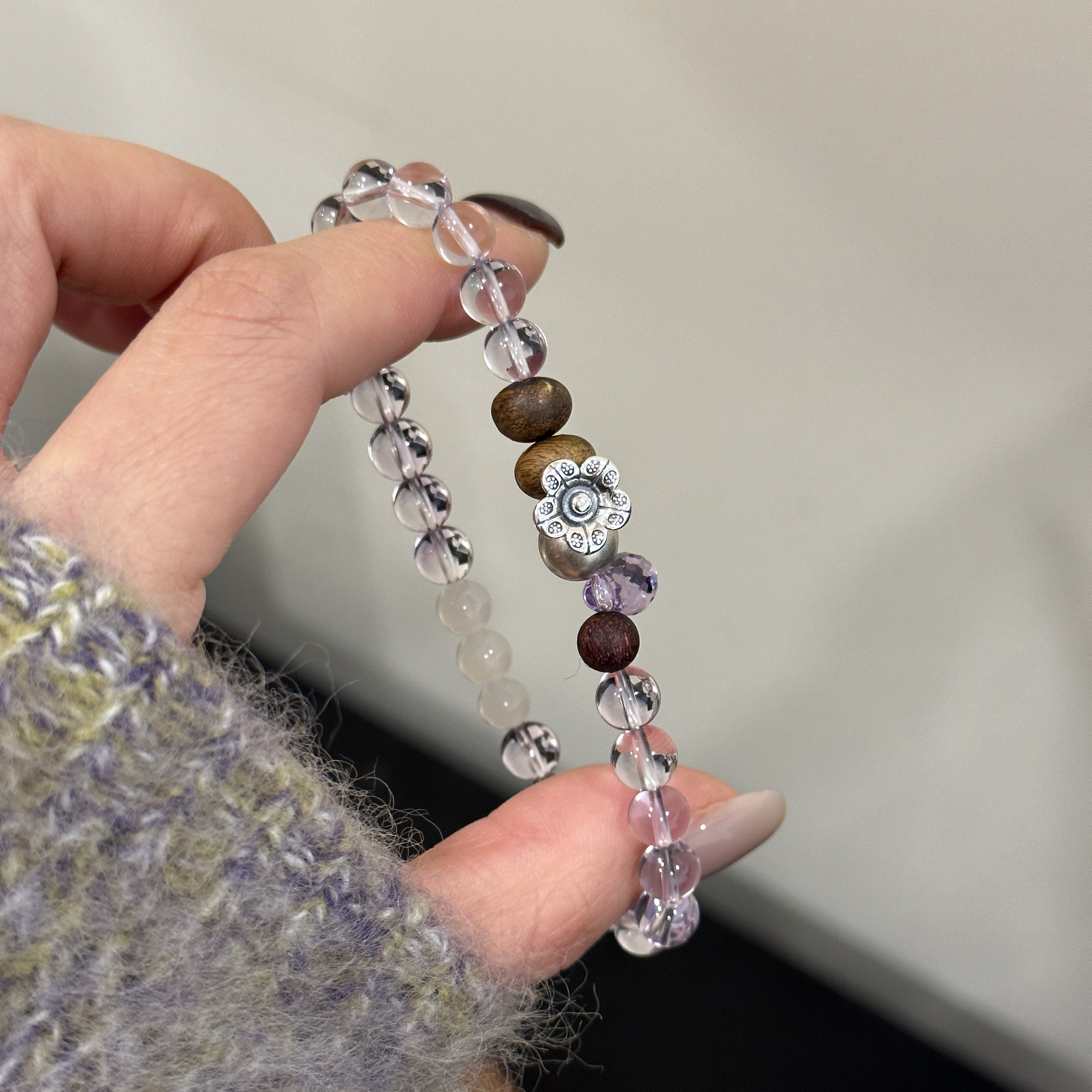 MISS JOJO原创设计时尚简约百搭气质女6mm紫水小花银手链 4000