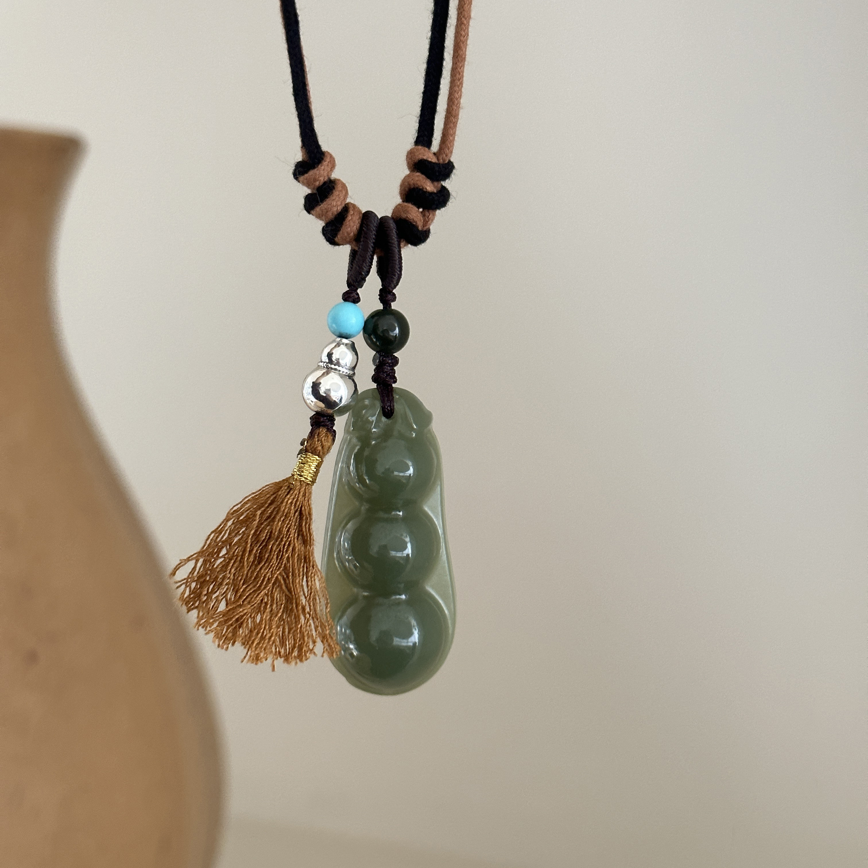 MISS JOJO原创设计时尚简约百搭国风女绿豆荚银编绳项链 3966,饰品/流行首饰/时尚饰品新,银饰项链,淘宝优惠券,粉丝福利购,淘宝优惠卷