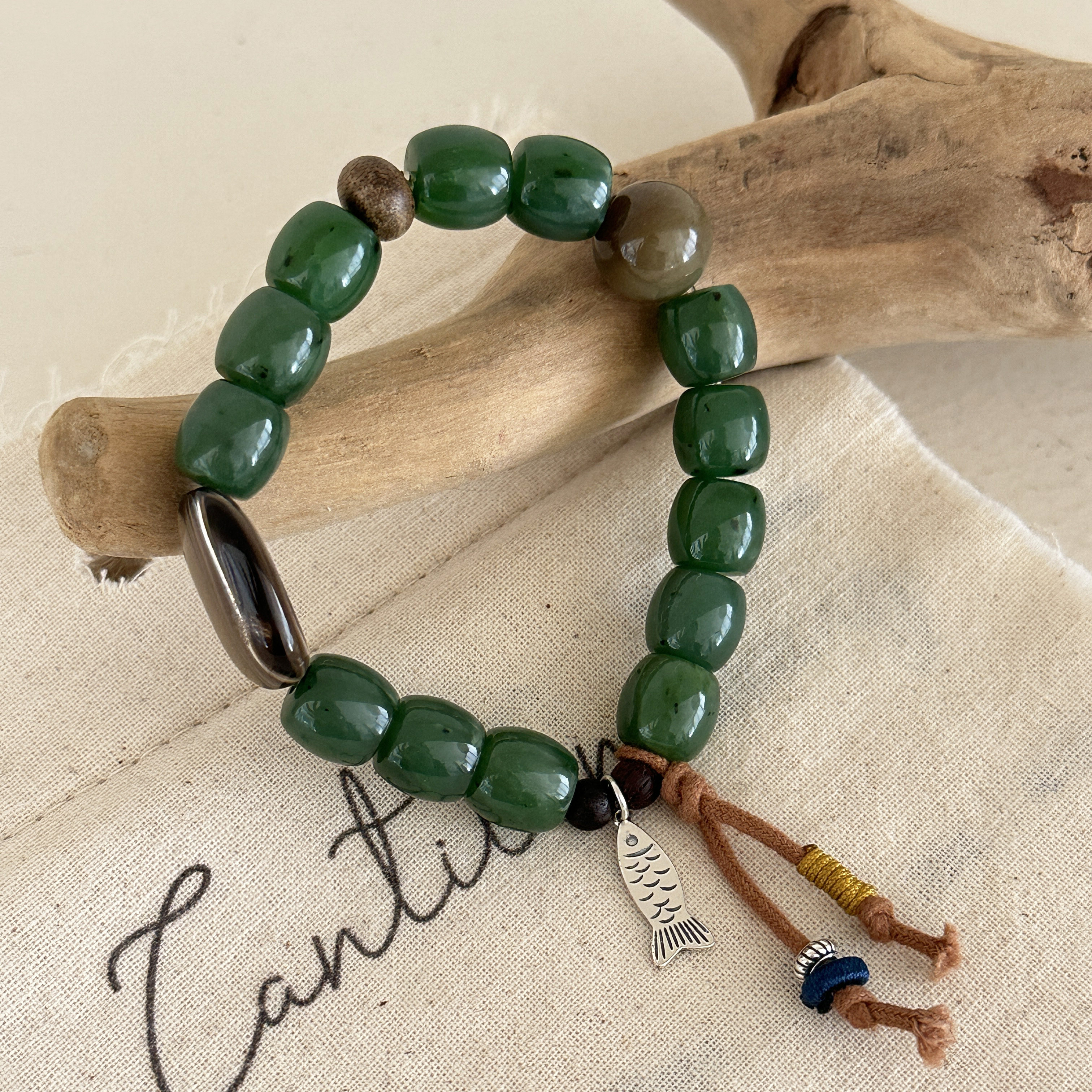 MISS JOJO原创设计时尚简约百搭气质女绿桶珠小鱼银手链 3967,饰品/流行首饰/时尚饰品新,银饰手链,淘宝优惠券,粉丝福利购,淘宝优惠卷