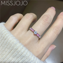JOJO韩版 MISS 镶钻粉色贝母镶嵌拼接镀玫瑰金仿真钻戒女戒指环