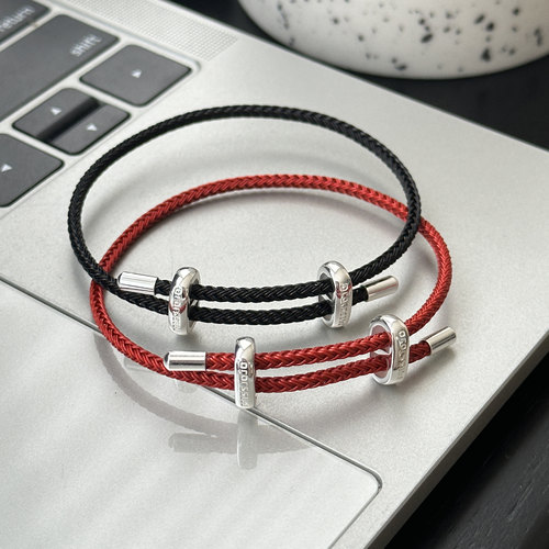 MISS JOJO原创设计时尚百搭气质女红黑软钢丝S925纯银手绳 3863