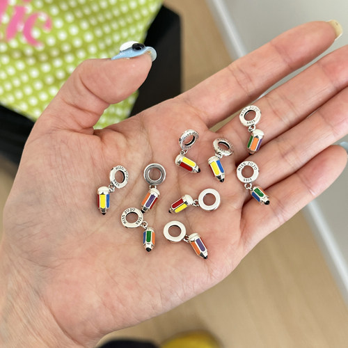 彩色铅笔串珠S925纯银吊坠