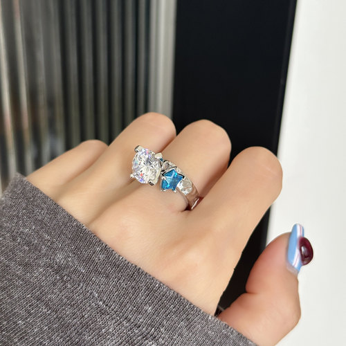 双锆石五角星S925纯银戒指