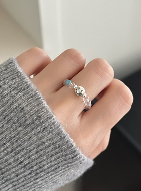 MISS JOJO原创设计时尚简约气质女白水笑脸弹力绳银戒指2#3945