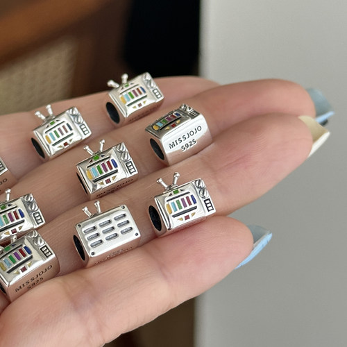 彩色电视机串珠S925纯银吊坠