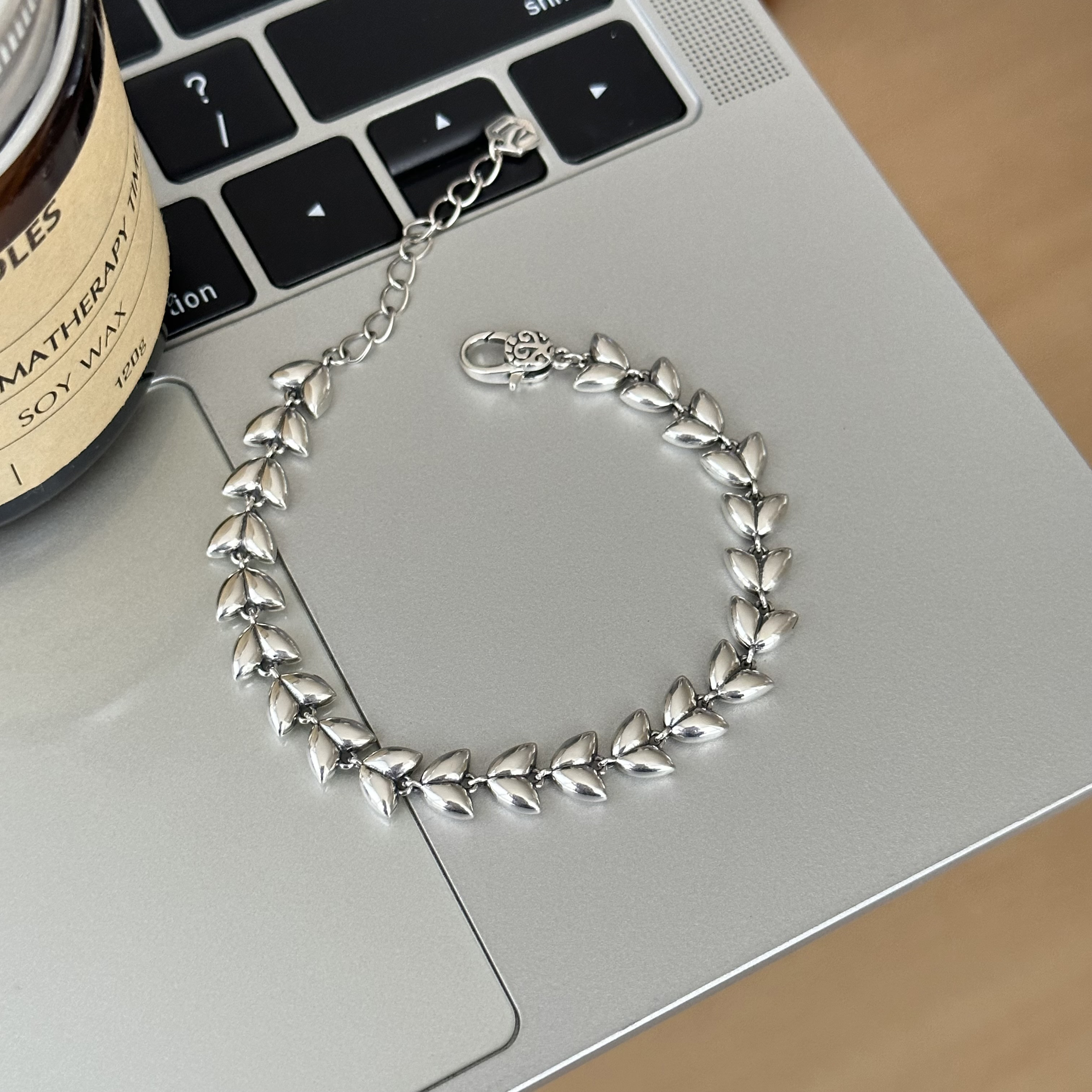 MISS JOJO韩国ins风简约个性时尚高级重工麦穗拼接S925纯银手链女