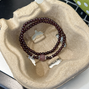 MISS 简约百搭女双层红珠珠弹力绳纯银手链 JOJO原创设计时尚