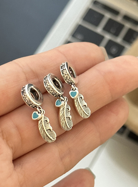 MISS JOJO原创设计时尚女复古做旧羽毛串珠S925纯银吊坠 3855