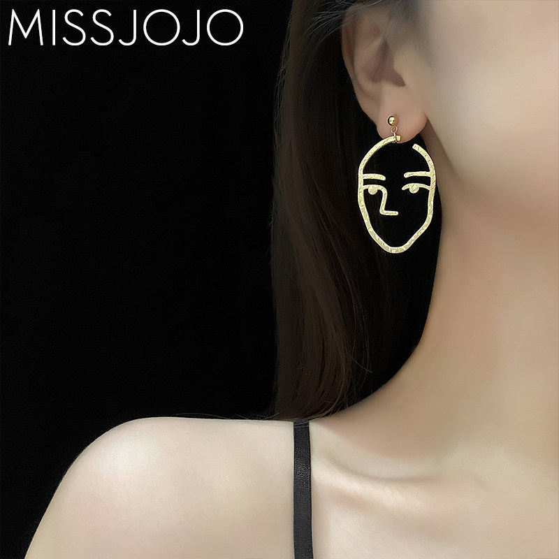 耳环2019新款潮INS冷淡风欧美个性时髦人脸谱表情钛钢大号耳钉女